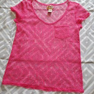 Mudd Hot Pink Sheer Lace Top Shirt